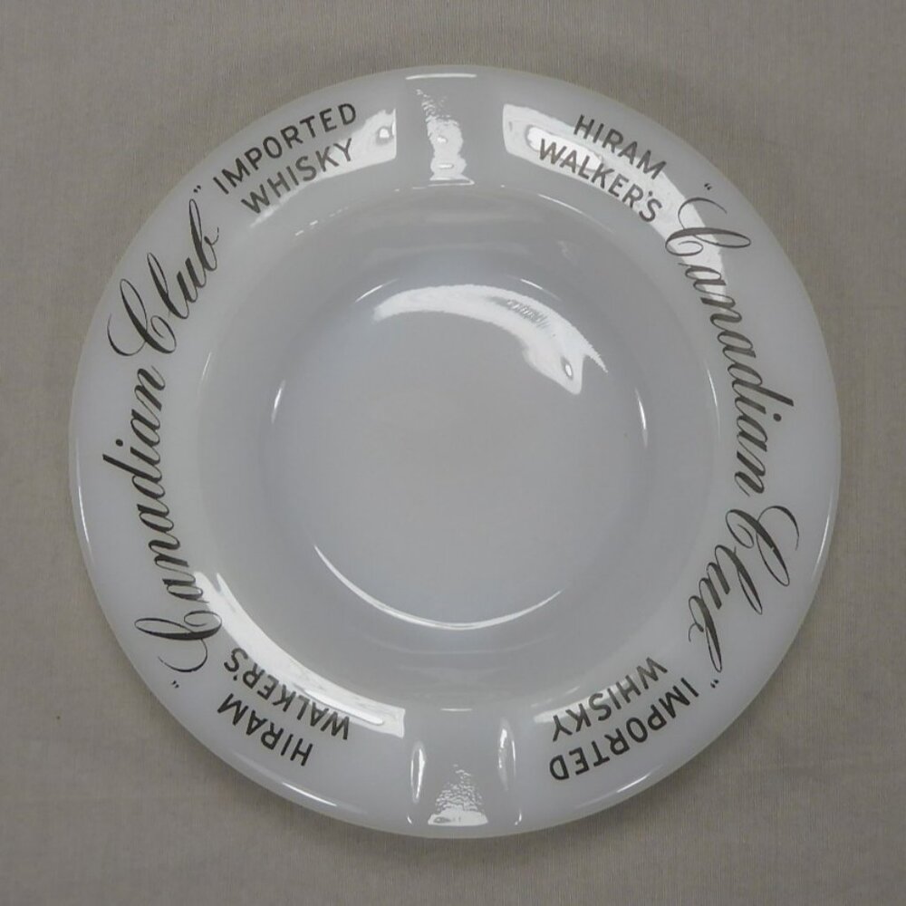 Vintage Hiram Walker's Canadian Club Whisky Advertising White Milk Glass Ashtray